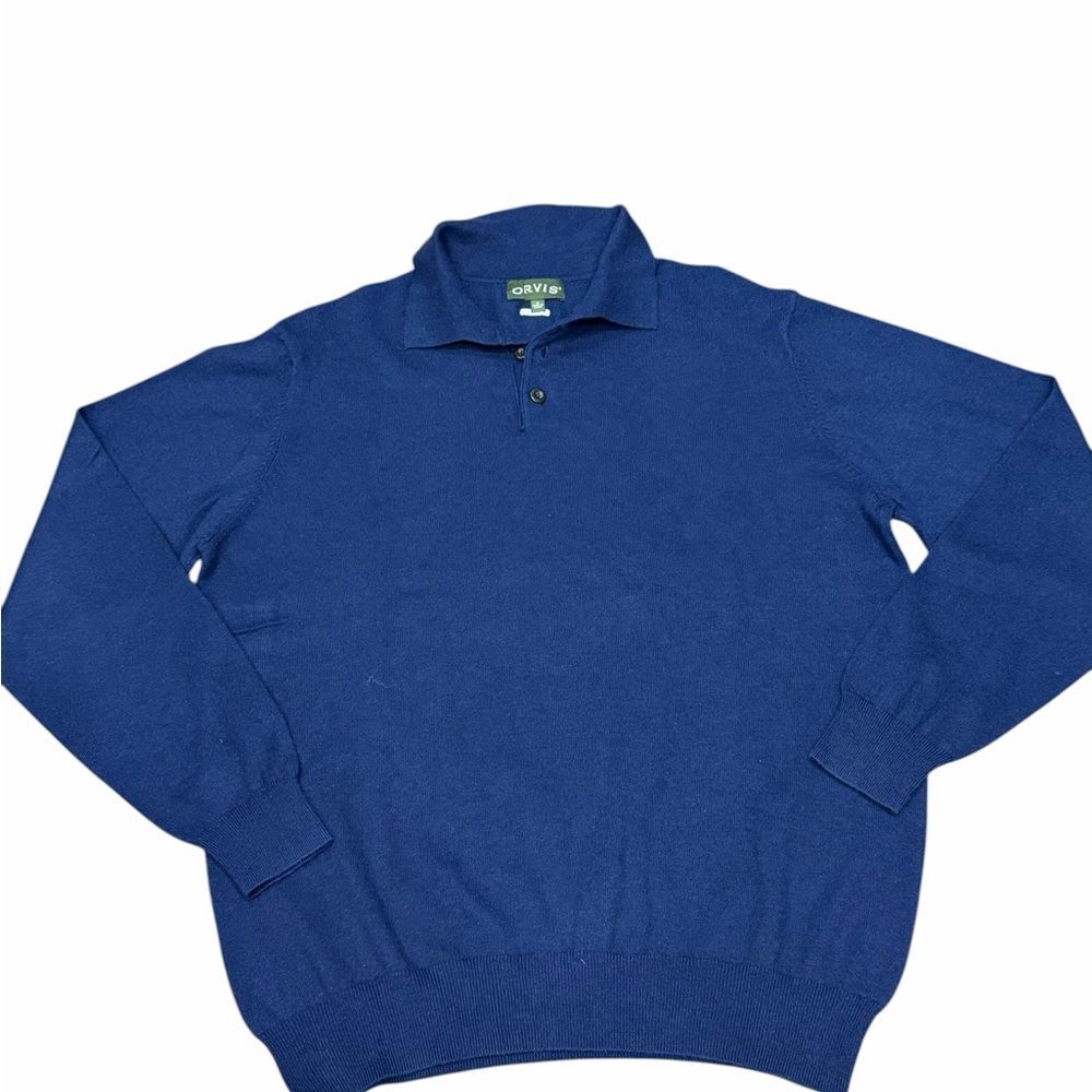 👕 Orvis Men’s Navy Collared Sweater | Size M | Cotton/Silk/Cashmere Blend | EUC